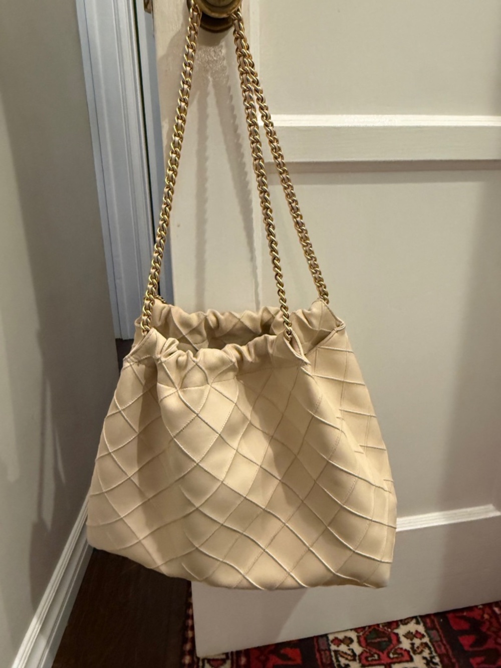 Tory Burch Quilted Leather Drawstring Chain Bag